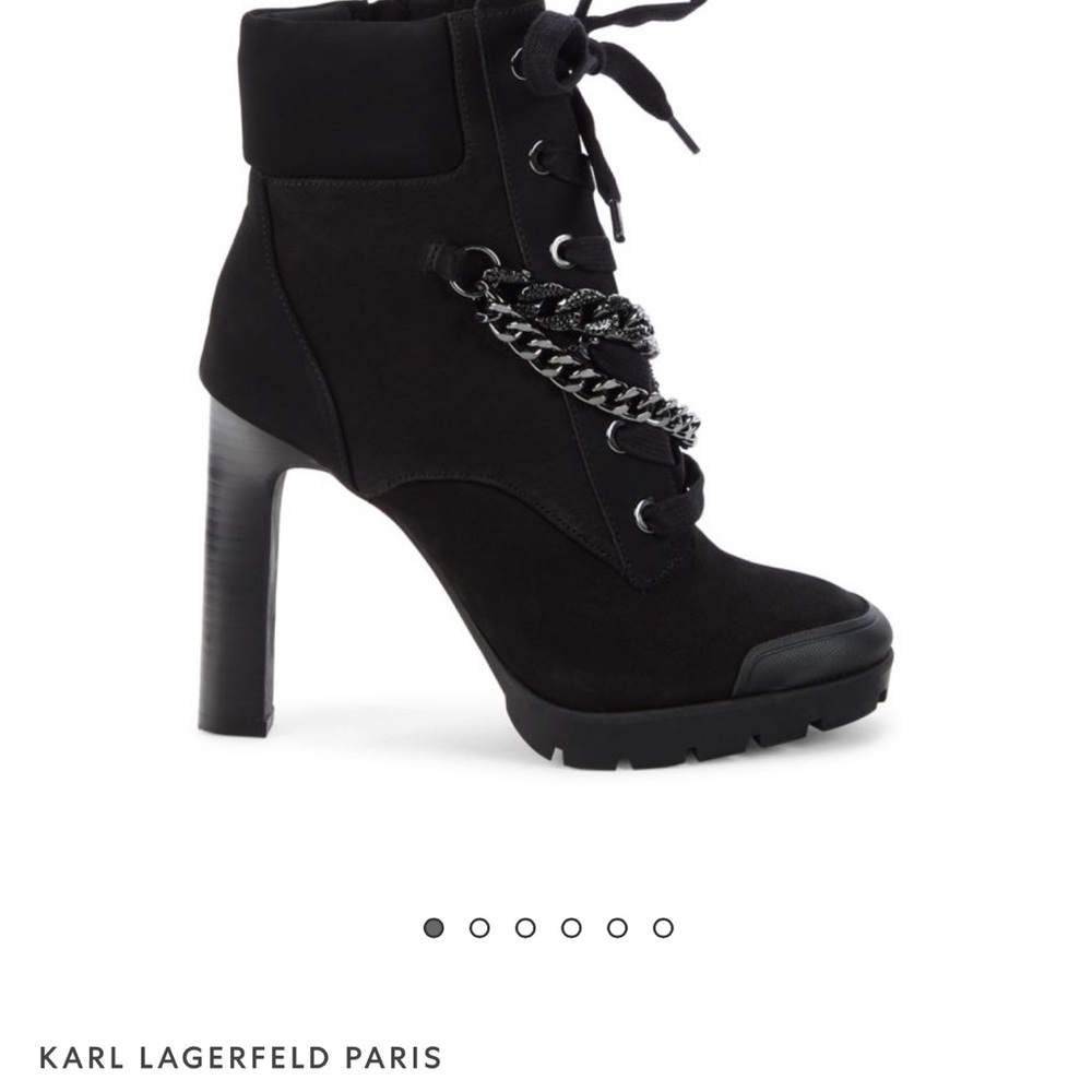 Karl Lagerfeld Black Heeled Boots with Chain Detail